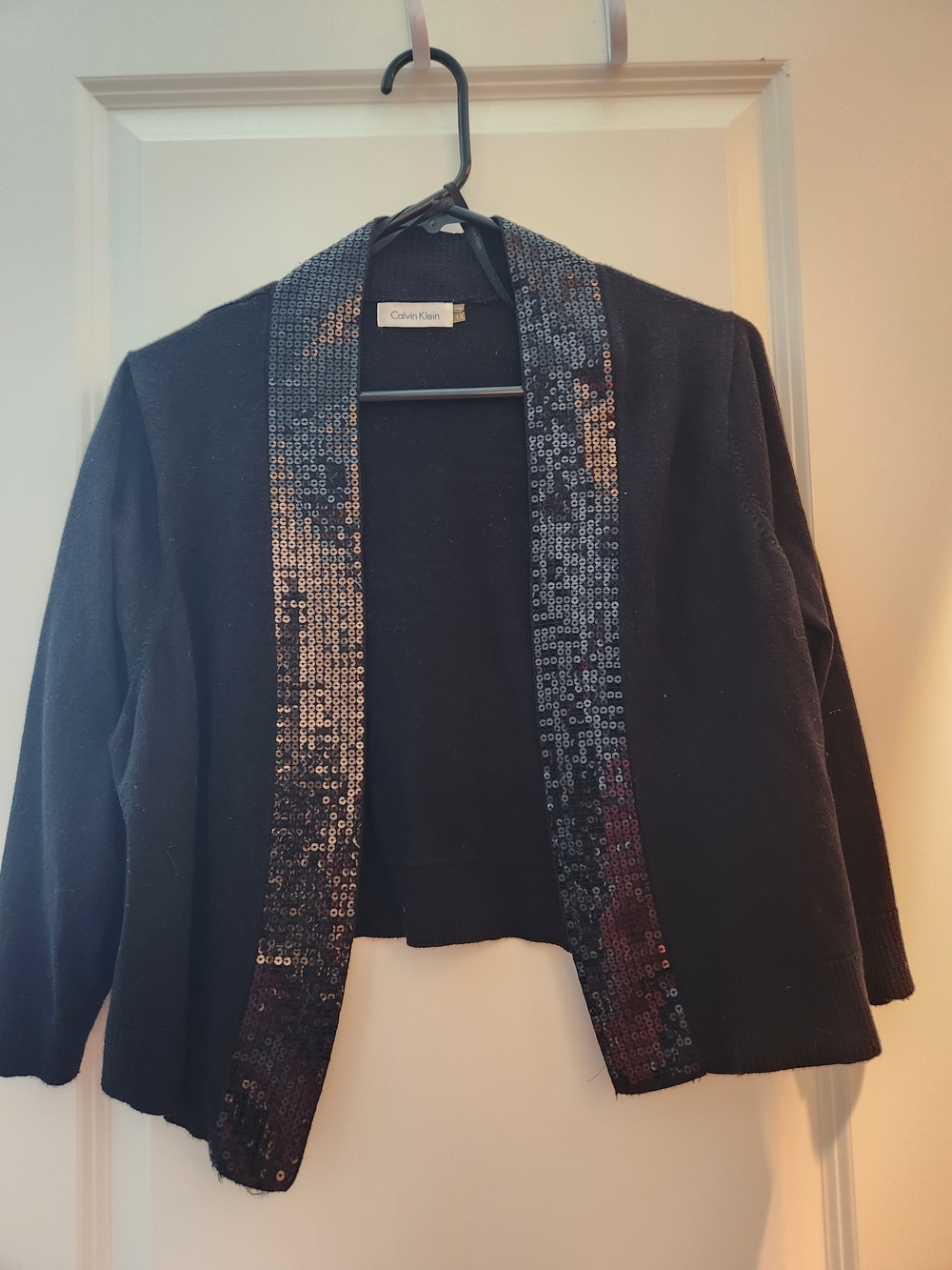 Calvin Klein Black Open-Front Jacket with Sequin Trim